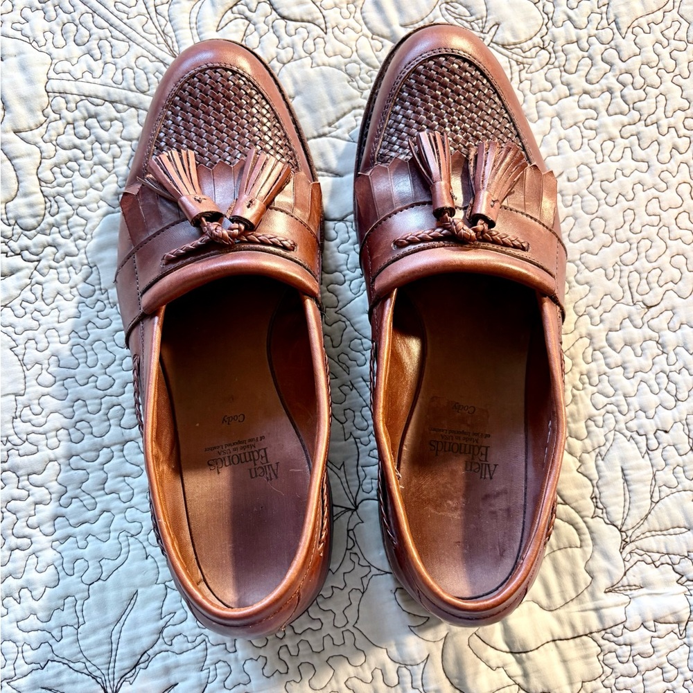 ♨️Allen Edmonds Cody Leather Loafers Woven Vamp and Fringe Kiltie Men’s 9.5🧡 - Picture 6 of 12